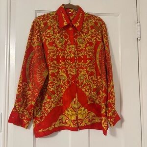 Red and Gold Baroque Print Shirt